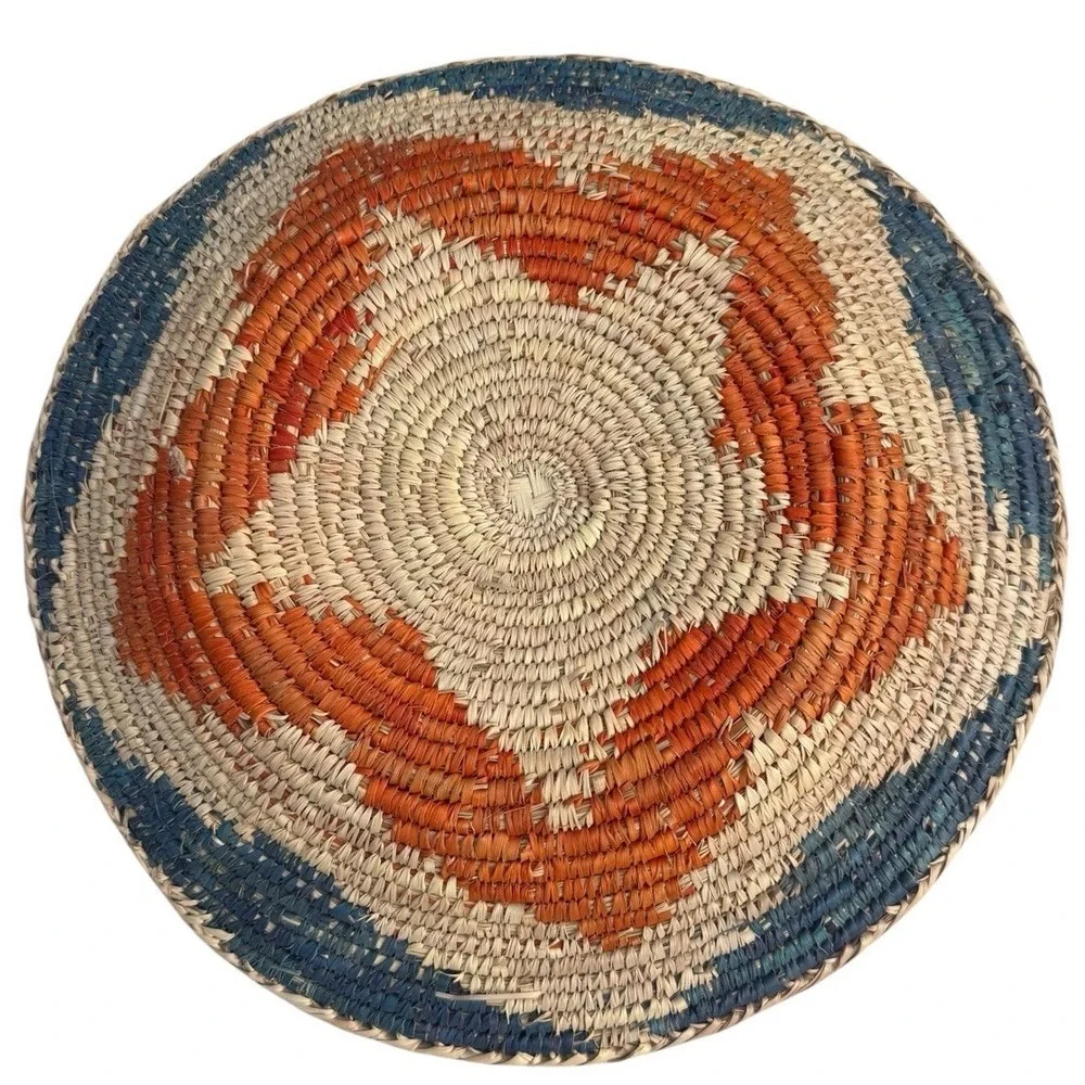 Vintage Navajo Style Handwoven Wedding  Basket Star Orange Blue 15 1/2